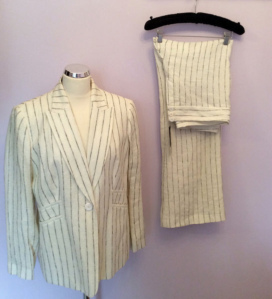 Brand New Marks & Spencer Autograph Ivory Pinstripe Linen Trousers Suit Size 18/14 - Whispers Dress Agency - Sold - 1