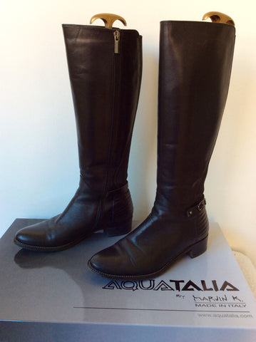 Russell & Bromley Aquatalia Black Leather Quilted Heel Riding Boots Size 6/39 - Whispers Dress Agency - Sold - 3