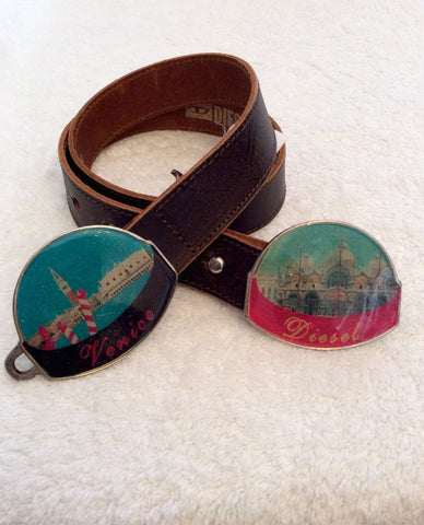 Collectable Brown Leather Diesel Venice Snowglobe Belt Size 32 - Whispers Dress Agency - Sold - 2