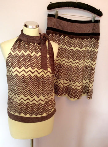 Ted Baker Cream & Brown Print Silk Top & Skirt Size 3 UK 12 - Whispers Dress Agency - Sold - 1