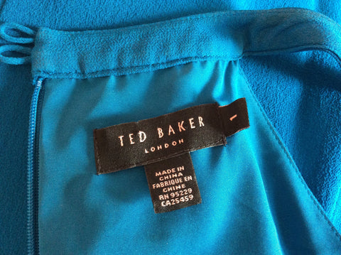 Ted Baker Turquoise Blue Silk Dress Size 1 UK 8 - Whispers Dress Agency - Sold - 4