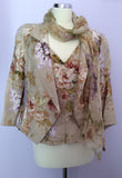 Renato Nucci Beige Floral Linen 3 Piece Skirt Suit & Silk Scarf Size UK 12 - Whispers Dress Agency - Womens Suits & Tailoring - 2