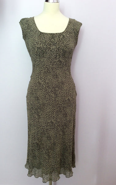 Nougat Khaki Spotted Silk Dress Size 2 UK 10/12 - Whispers Dress Agency - Sold - 1