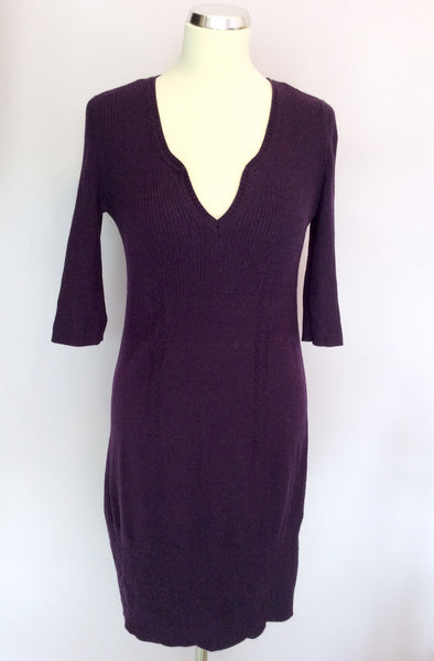 Karen Millen Purple Wool Blend Knit Dress Size 3 Approx 12 - Whispers Dress Agency - Womens Dresses - 1