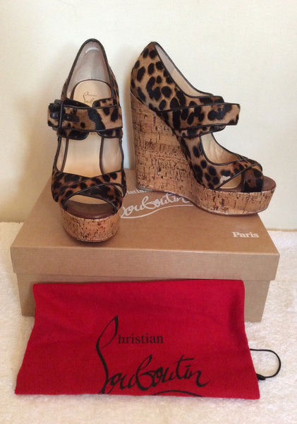 Christian Louboutin Leopard Print Platform Wedges Size 6.5/39.5 - Whispers Dress Agency - Womens Wedges - 1