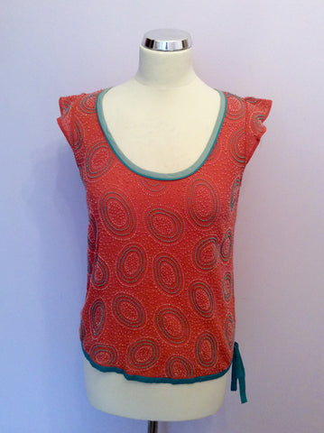 FRENCH CONNECTION CORAL & TURQOUISE TRIM BEADED TOP SIZE 10 - Whispers Dress Agency - Womens Tops - 1