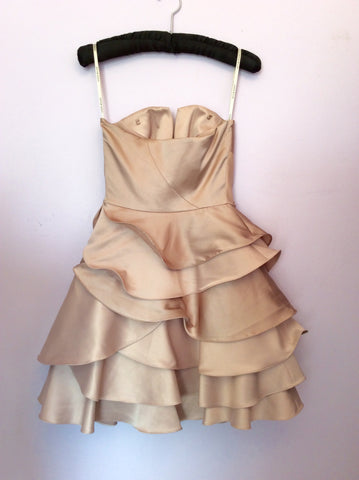 Karen Millen Champagne Silk Strapless Tiered Ruffle Cocktail Dress Size 6 - Whispers Dress Agency - Womens Dresses - 2