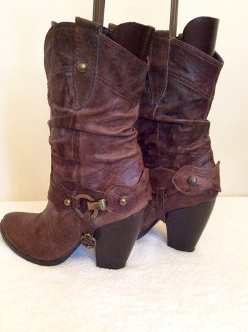 Moda In Pelle Brown Leather Cowboy Boots Size 5/38 - Whispers Dress Agency - Sold - 1