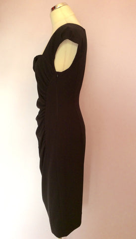LK Bennett Black Tina Pleated Crepe Pencil Dress Size 14 - Whispers Dress Agency - Sold - 5