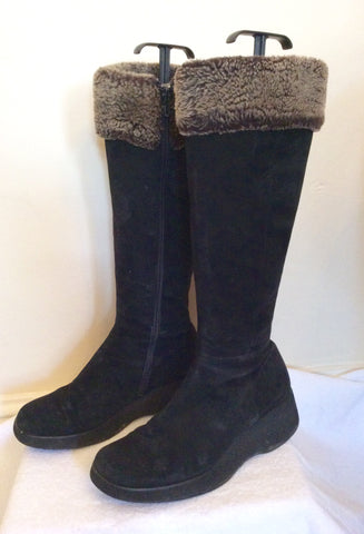 Jigsaw Black Suede Knee High Faux Fur Trim Boots Size 6/39 - Whispers Dress Agency - Womens Boots - 2