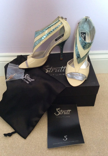 New In Box Strutt Couture Cream & Mint Patent Leather Heels Size 3/36 - Whispers Dress Agency - Womens Heels - 1