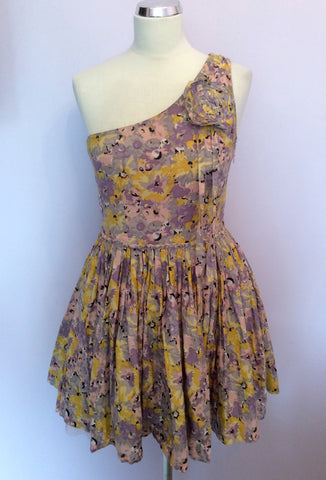 PEPE JEANS LONDON LILACS,PINKS & YELLOW FLORAL PRINT ONE SHOULDER DRESS SIZE M UK 10 - Whispers Dress Agency - Womens Dresses - 1