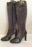 Vintage Bally Dark Green Leather & Grey Suede Knee High Boots Size Uk 3 /35.5 - Whispers Dress Agency - Sold - 2
