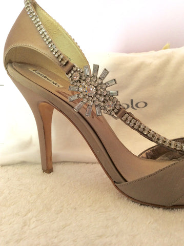 Faith Solo Taupe Satin And Diamanté Peeptoe Heels Size 7/40 - Whispers Dress Agency - Womens Heels - 3