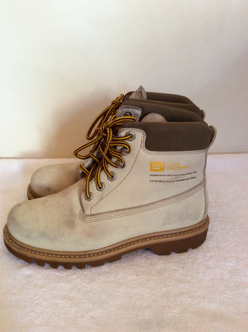 Caterpillar Beige Leather Lace Up Boots Size 8 Wide Fit - Whispers Dress Agency - Sold - 3