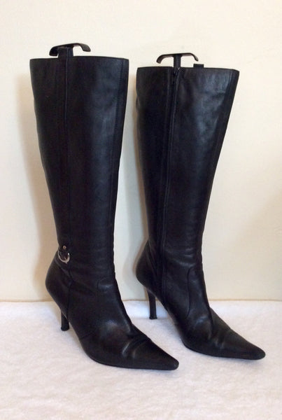 Dune Black Leather Knee Length Boots Size 7/40 - Whispers Dress Agency - Womens Boots - 1