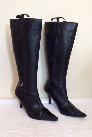 Dune Black Leather Knee Length Boots Size 7/40 - Whispers Dress Agency - Womens Boots - 1