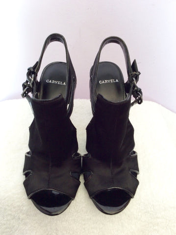 Carvela Black Satin Peeptoe Cut Out Slingback Heels Size 4/37 - Whispers Dress Agency - Womens Heels - 2