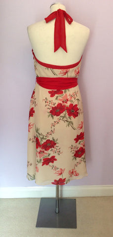 Coast Cream, Red & Green Floral Print Silk Halterneck Dress Size 12 - Whispers Dress Agency - Womens Dresses - 3