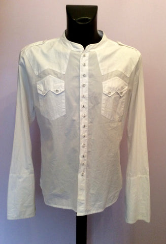 ALL SAINTS WHITE COTTON COLLARLESS SHIRT SIZE XL - Whispers Dress Agency - Sold - 1