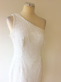 THE PRETTY DRESS COMPANY WHITE SEQUINNED ONE SHOULDER COCKTAIL DRESS SIZE 14 - Whispers Dress Agency - Womens Dresses - 2