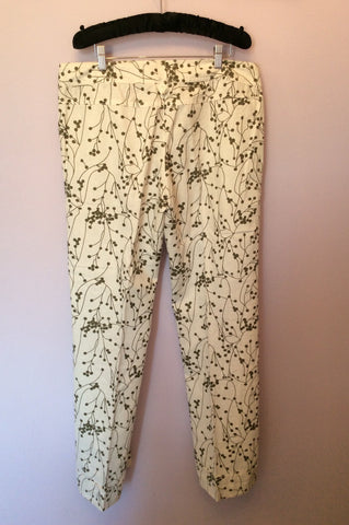 Vero Moda White & Dark Green Print Linen Trousers Size 44 UK 16 - Whispers Dress Agency - Sold - 2