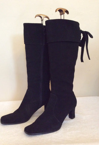Marks & Spencer Black Suede Bow Trim Heel Boots Size 5/38 - Whispers Dress Agency - Sold - 2