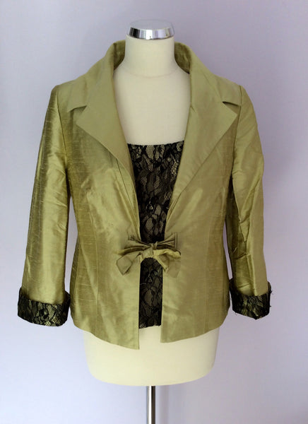 Gold By Michael H, Lime Green & Black Lace Trim Top & Silk Jacket Outfit Size 10 - Whispers Dress Agency - Womens Eveningwear - 1