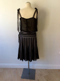 KAREN MILLEN SILK BLACK & SILVER GREY STRIPED TOP & SKIRT SIZE 10 - Whispers Dress Agency - Womens Dresses - 3