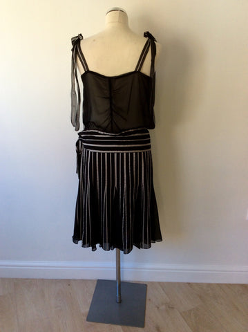 KAREN MILLEN SILK BLACK & SILVER GREY STRIPED TOP & SKIRT SIZE 10 - Whispers Dress Agency - Womens Dresses - 3