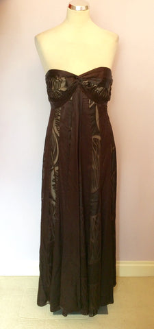 MONSOON DARK BROWN SILK BLEND STRAPLESS MAXI DRESS SIZE 12 - Whispers Dress Agency - Womens Dresses - 1