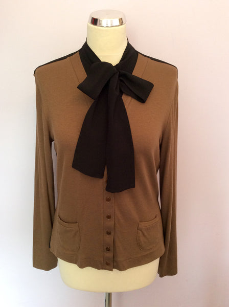 Isabel De Pedro Black & Brown Pussy Bow Blouse / Top Size 14 - Whispers Dress Agency - Womens Shirts & Blouses - 1