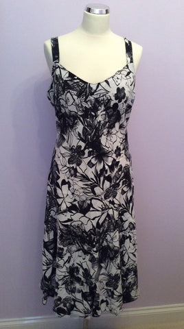 Per Una Black & White Floral Print Linen Dress Size 14 - Whispers Dress Agency - Womens Dresses - 1