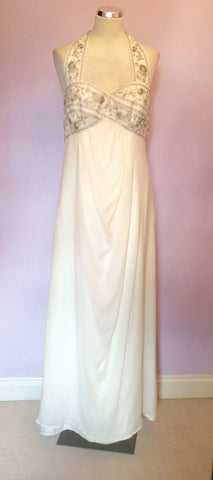 Monsoon Ivory Beading & Embroidered Halterneck Silk Wedding Dress Size 14 - Whispers Dress Agency - Womens Dresses - 1