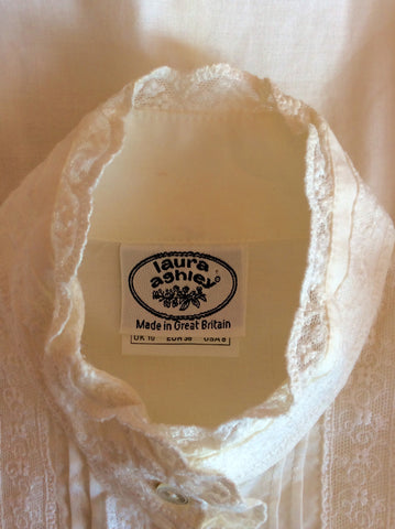 Vintage Laura Ashley White Lace Trim Cotton Shirt Size 10 - Whispers Dress Agency - Sold - 3