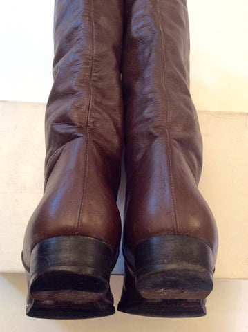 Vintage Jaeger Dark Brown Leather Knee High Boots Size 4/37 - Whispers Dress Agency - Sold - 4