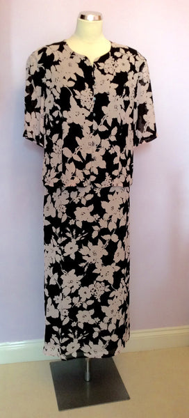 Vintage Jaeger Black & Pink Floral Print Top & Skirt Size 18 - Whispers Dress Agency - Womens Vintage - 1