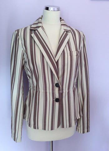 Armani Jeans Cream & Brown Stripe Jacket Size 14 - Whispers Dress Agency - Womens Coats & Jackets - 1