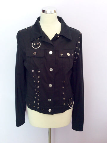 ROCCOBAROCCO JEANS BLACK & SILVER TRIM COTTON JACKET SIZE 46 UK 14 - Whispers Dress Agency - Womens Coats & Jackets - 1
