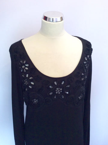 Nougat Black Appliqué Jewel Trim Stretch Jersey Dress Size 4 UK 14/16 - Whispers Dress Agency - Sold - 2