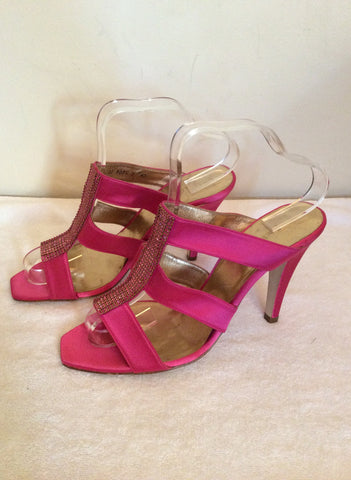 Brand New LK Bennett Fuchsia Pink Satin Jewelled Heel Mules Size 7/40 - Whispers Dress Agency - Sold - 3