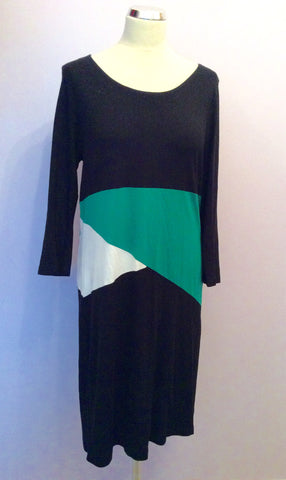 Phase Eight Black, Green & White Stretch Jersey Dress Size 18 - Whispers Dress Agency - Sold - 1