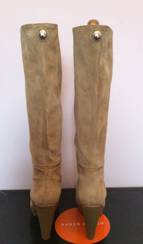 Karen Millen Camel Suede Knee Length Boots Size 7/40 - Whispers Dress Agency - Womens Boots - 3