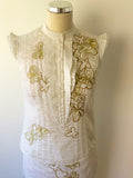 KAREN MILLEN WHITE COTTON & GOLD EMBROIDERED BUTTERFLY TOP & SKIRT SIZE 10 - Whispers Dress Agency - Womens Dresses - 2