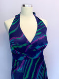 Debut Purple, Pink & Green Print Satin Halterneck Maxi Dress Size 16 - Whispers Dress Agency - Womens Dresses - 2