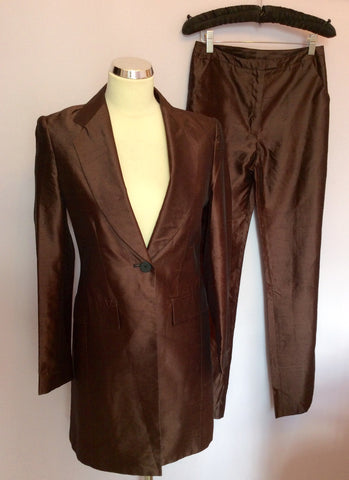 WHISTLES BROWN LONG JACKET & TROUSERS SUIT SIZE 8 - Whispers Dress Agency - Womens Suits & Tailoring - 1
