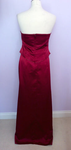 DYNASTY DARK RED SATIN BUSTIER, LONG SKIRT & WRAP SIZE 16 FIT 14 - Whispers Dress Agency - Womens Eveningwear - 3