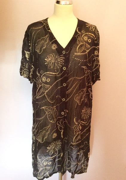 Jacques Vert Black & Beige Floral Print Long Shirt Size 18 - Whispers Dress Agency - Womens Shirts & Blouses - 1