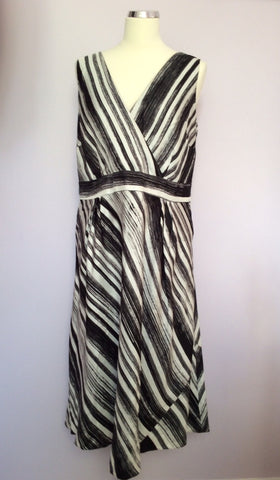 Laura Ashley Black & White Striped Silk Dress Size 16 - Whispers Dress Agency - Womens Dresses - 1