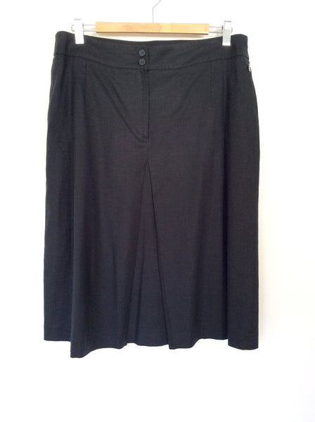 AQUASCUTUM BLACK LINEN BLEND PLEATED FRONT SKIRT SIZE 14 - Whispers Dress Agency - Womens Skirts - 1